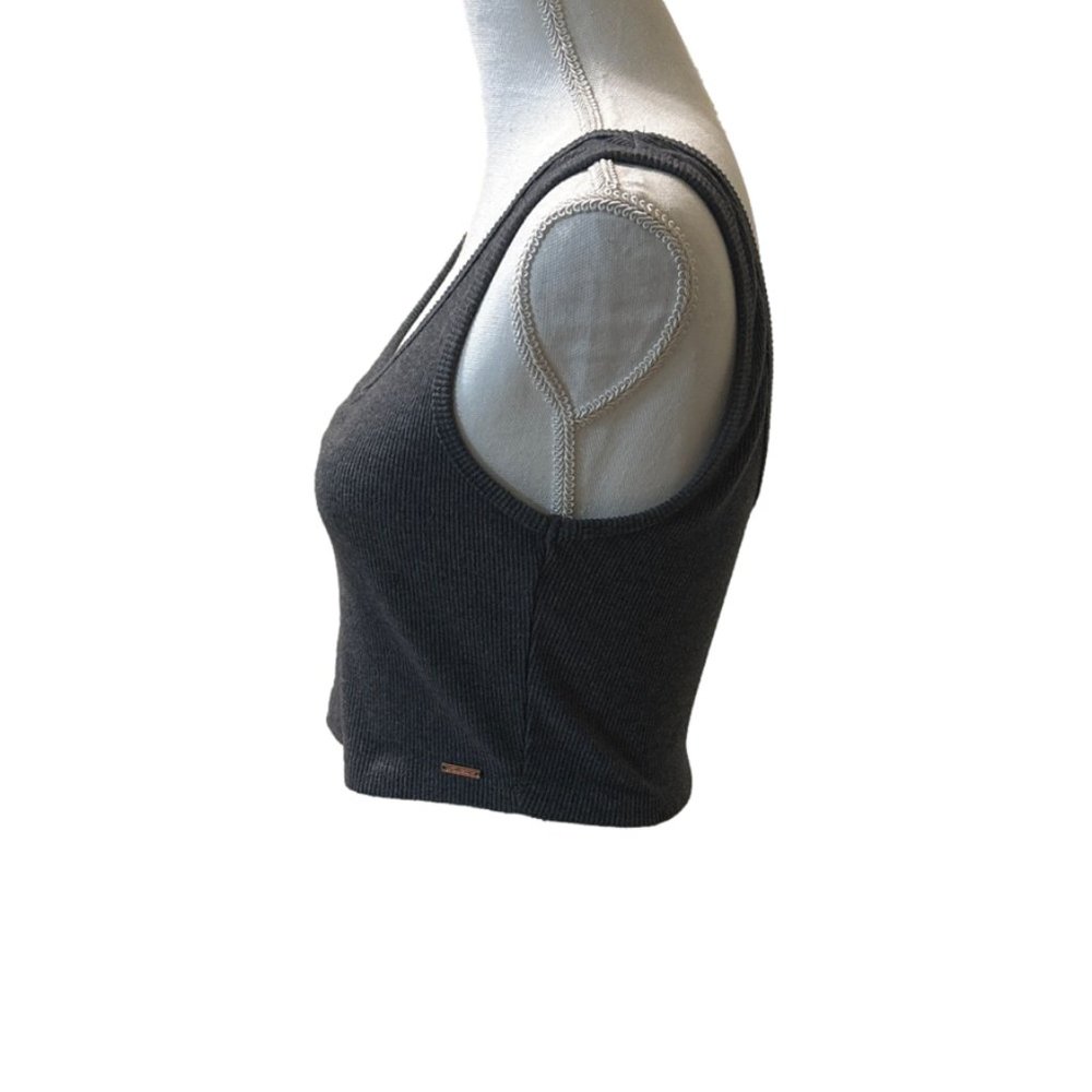 Volcom Gray Ribbed Sleeveless Skater Beach Ruched Detail Crop Tank Top Small S - Picture 2 of 7